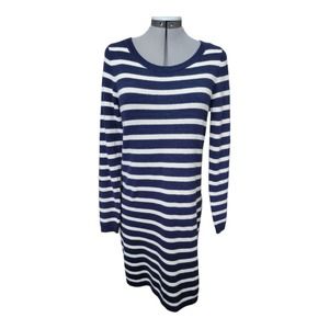 Banana Republic Stripe Wool Cashmere Sweater Dress Size Medium Navy Blue Cream
